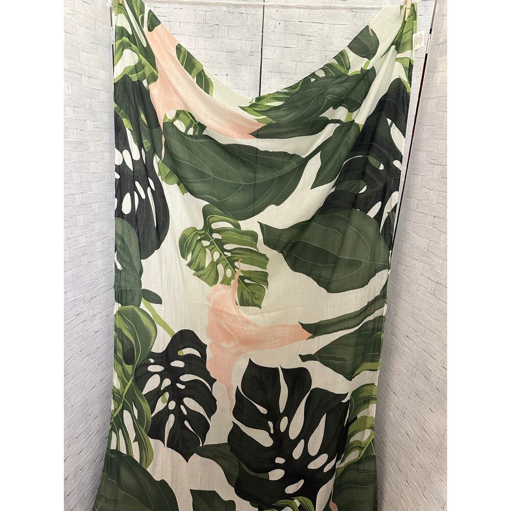Virginia Wolf scarf big bold floral leaf, print, green pink cream art to wear
